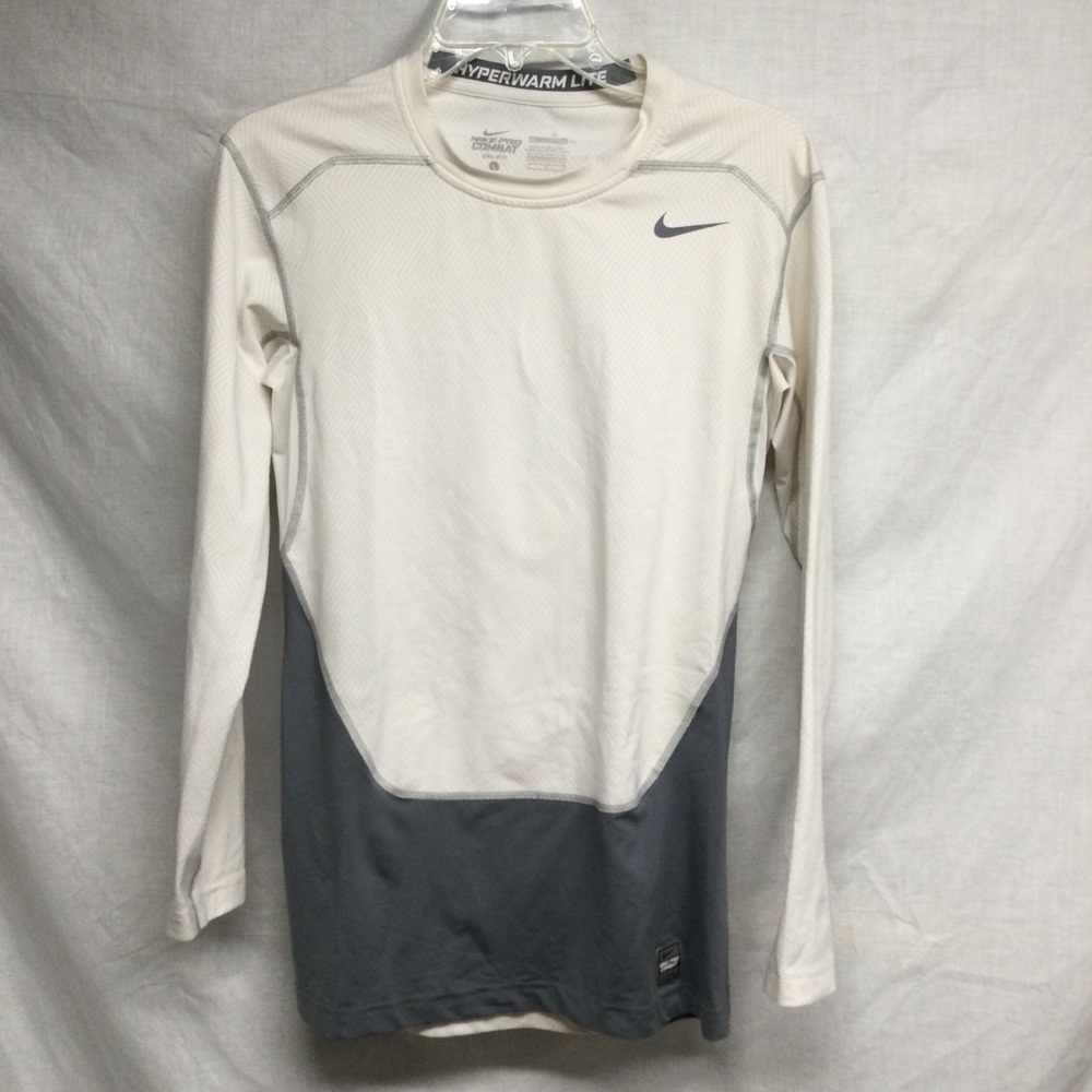 Nike Men's Long-Sleeve Dri-FIT Hyperwarm Lite Two-Tone Training Top White/Gray L